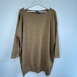 Lauren Ralph Lauren Women Gold Metallic Sweater Tunic 2X Pullover 3/4 Sleeve New
